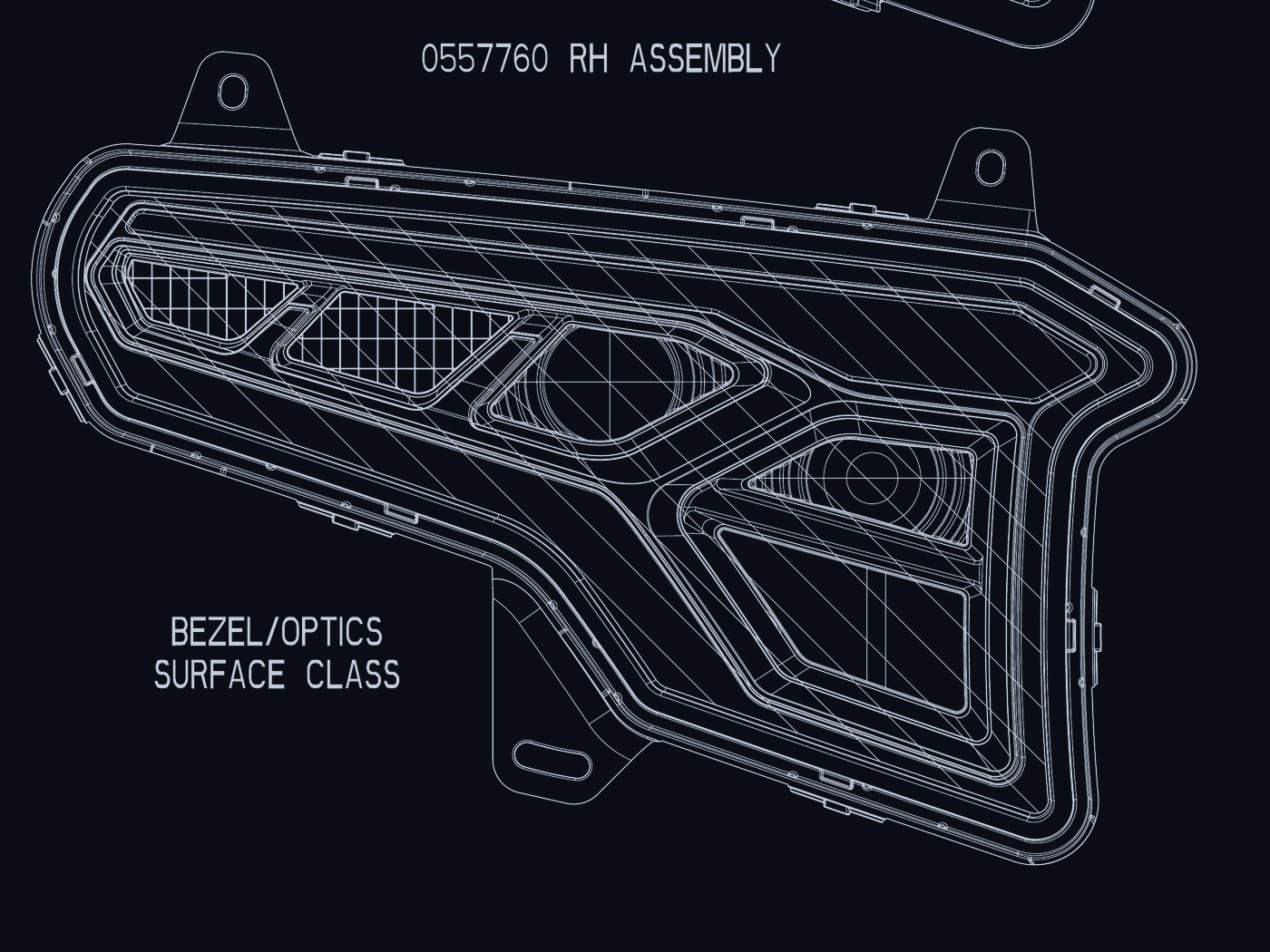 Production CAD drawing of a custom headlight assembly